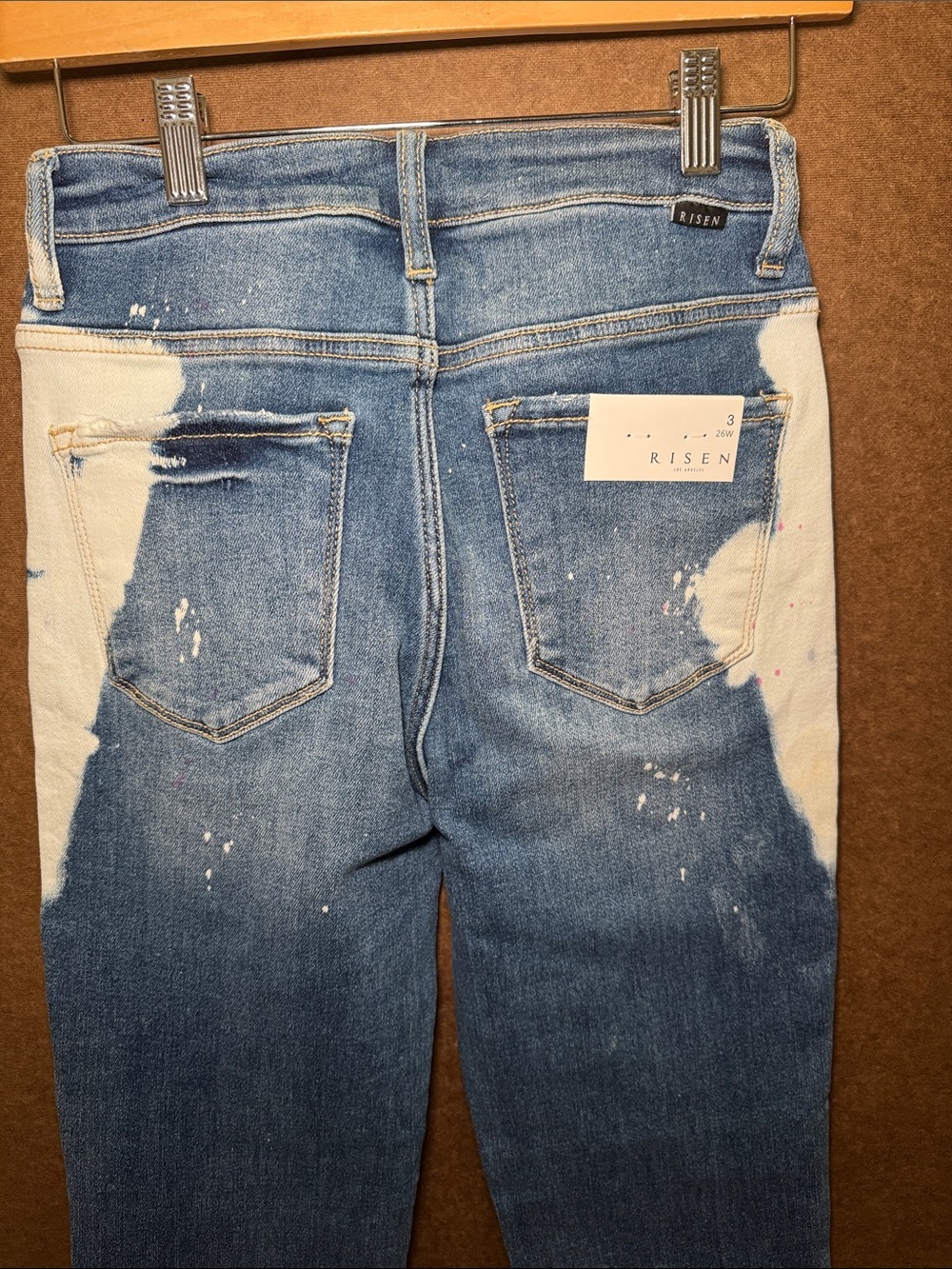 High-Rise Two-Tone Blue & White Straight Jeans - Picture 3 of 5